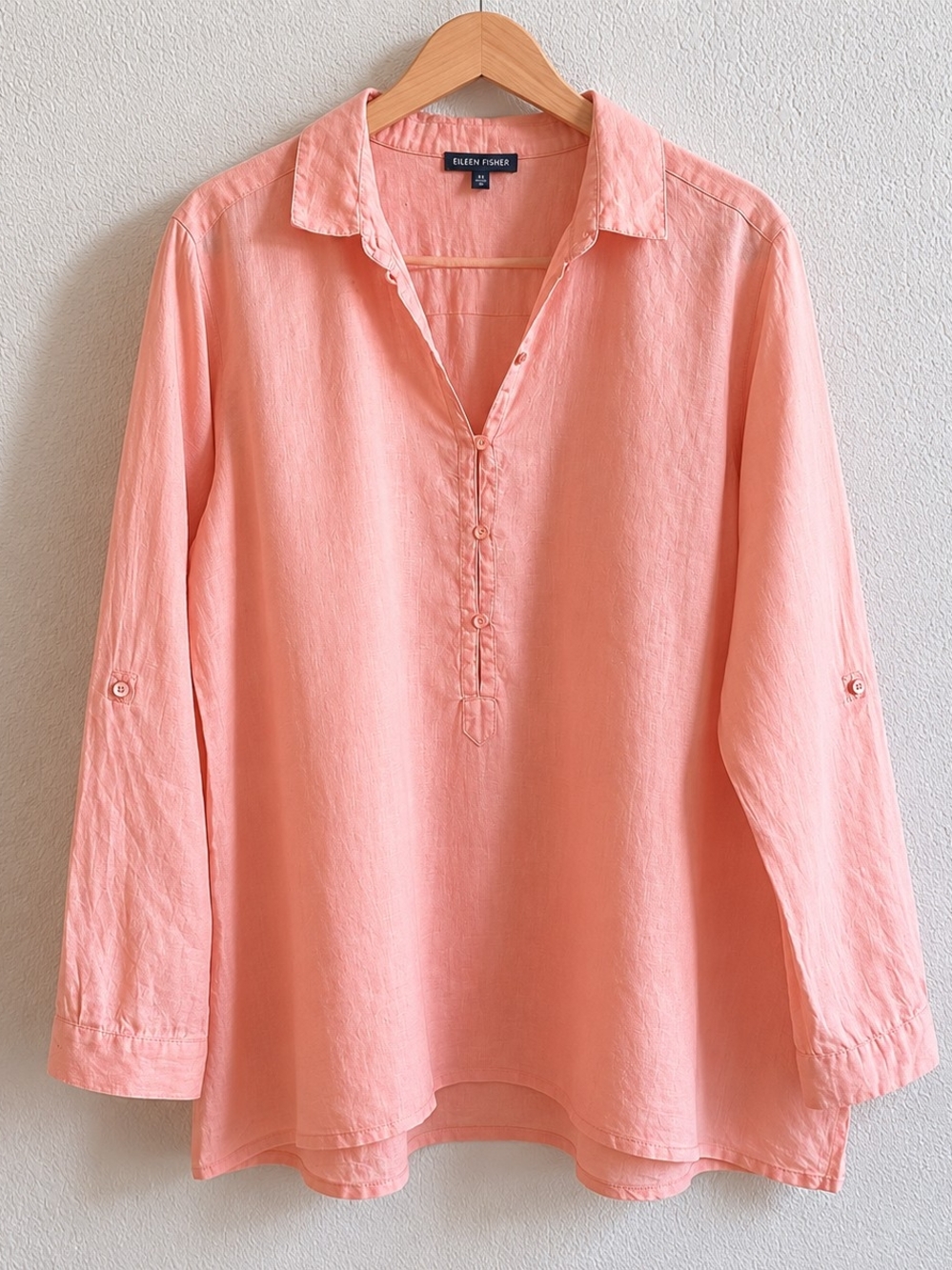 Eileen Fisher Peach Irish Linen A-Line Shirt Size Small